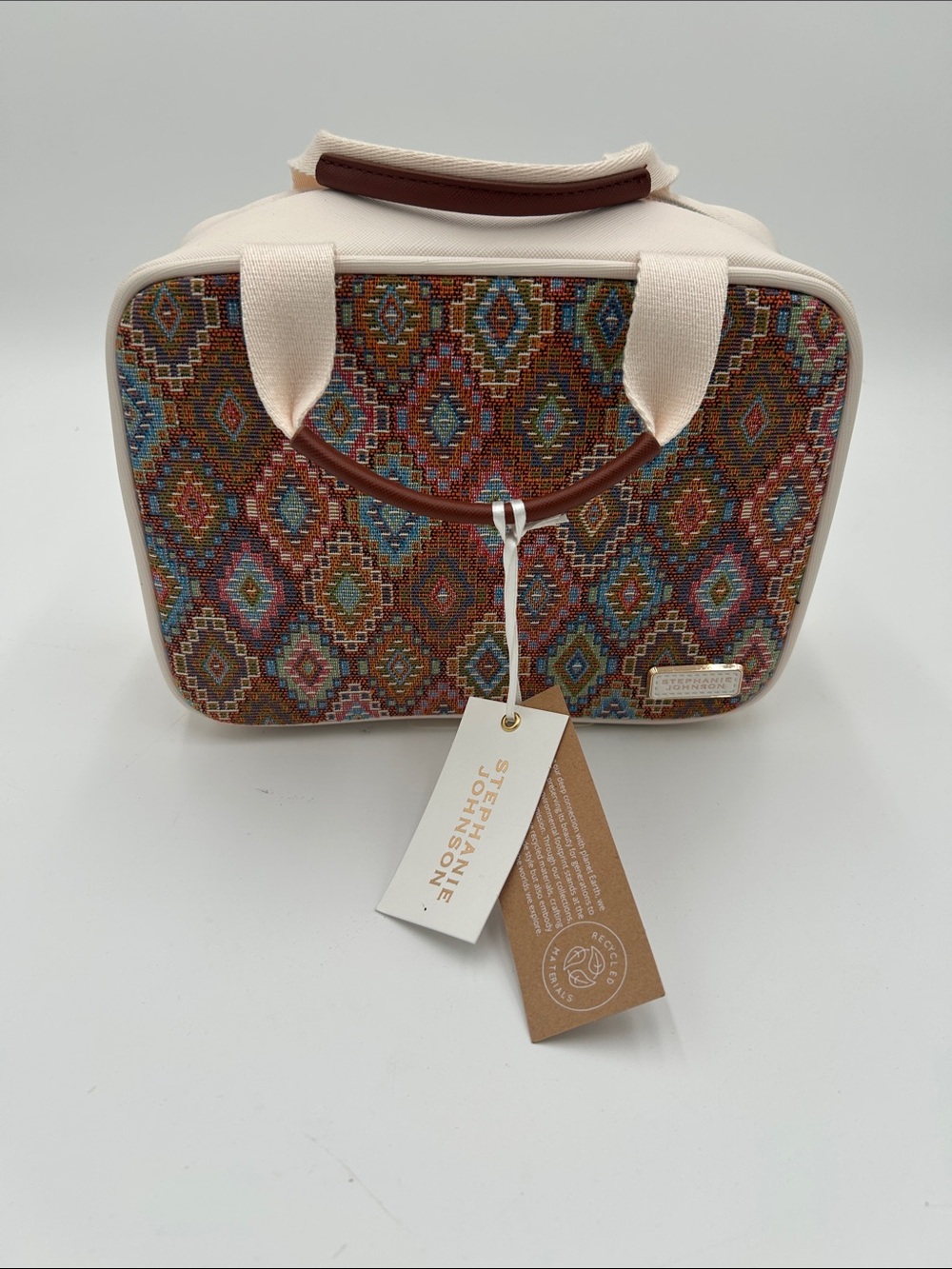NWT Stephanie Johnson Multicolor Kilim Tapestry Cosmetic Case with Cream Trim